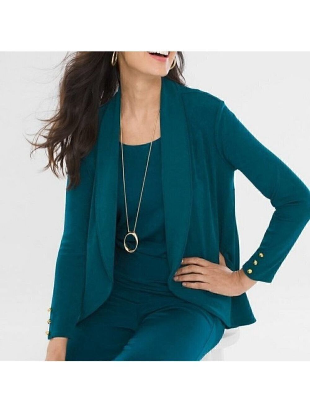 Chico's Travelers Classic Button-Sleeve Jacket Open Front Cardigan Sweater 0